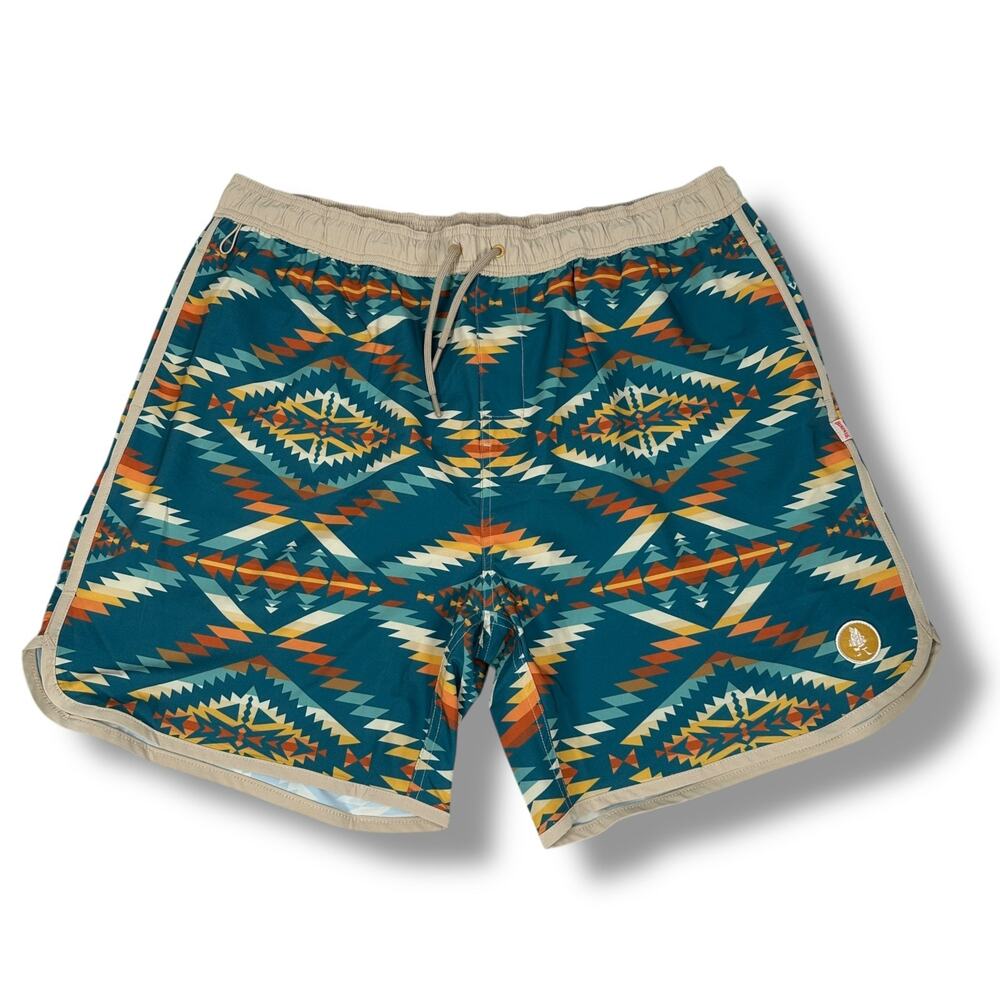 Men's Teal Aztec Print Swim Board Shorts - Unbranded